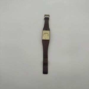 Vintage Lip‎ Watch Gold Tone Rectangle Case Brown Leather Band Womens France